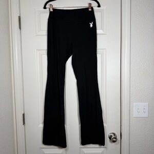 PacSun X Playboy Collab Black Flare High Rise Yoga Pants Leggings Logo Bunny SzM